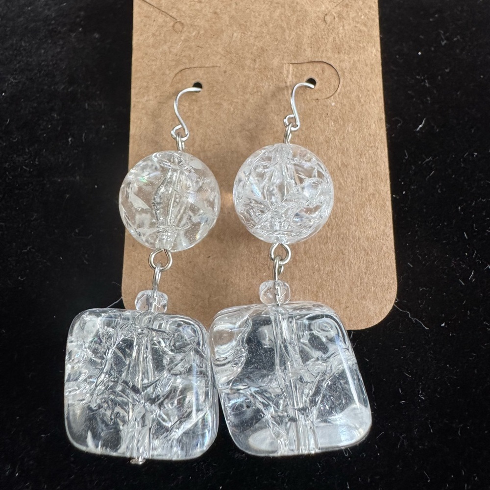 Clear Crystal Beaded Chunky Shaped Art Deco Earrings and Bracelet Set - Picture 3 of 5